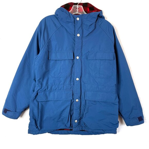 Vintage LL Bean Wool Flannel Lined Baxter Parka Barn Hooded Jacket Womens M Blue - Picture 1 of 12